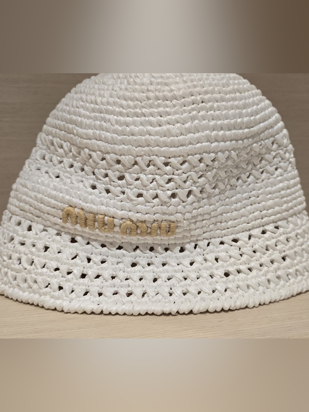 White Crochet Sun Hat with Natural Accent - Women Accessories